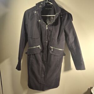 Karl Lagerfeld Black Zip Front Long Sleeve All Weather Coat With Hood Size M